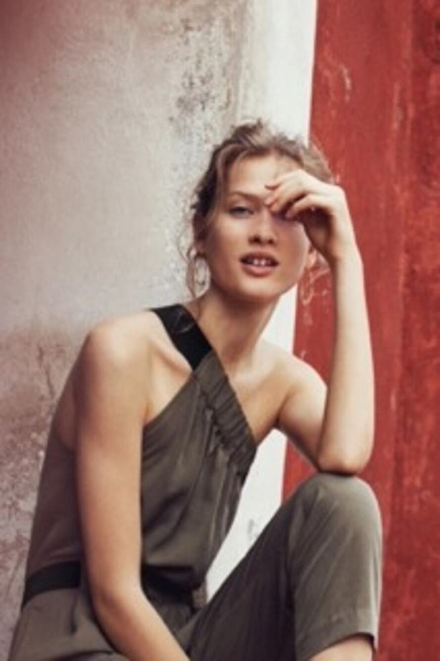 Anthropologie Maeve Verano One Shoulder Jumpsuit Green Size 8